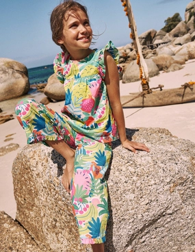 Frill Sleeve Woven Top-Multi Tropical Fruit AntiStaticTreatment