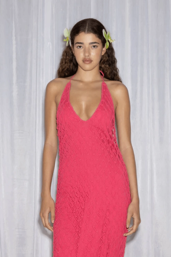 Outdoor Style Chic Layered Wear Reis Macrame Maxi Dress Candy