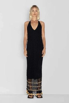 Reis Macrame Maxi Dress Noir Sleek long-sleeve dress Cocktail-Party