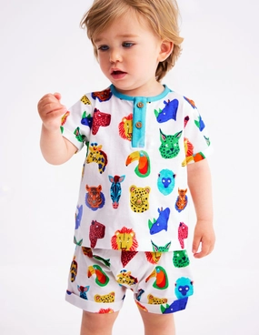Short Sleeve Printed Play Set-Multi Jungle Faces Loose Friends Durable Teen