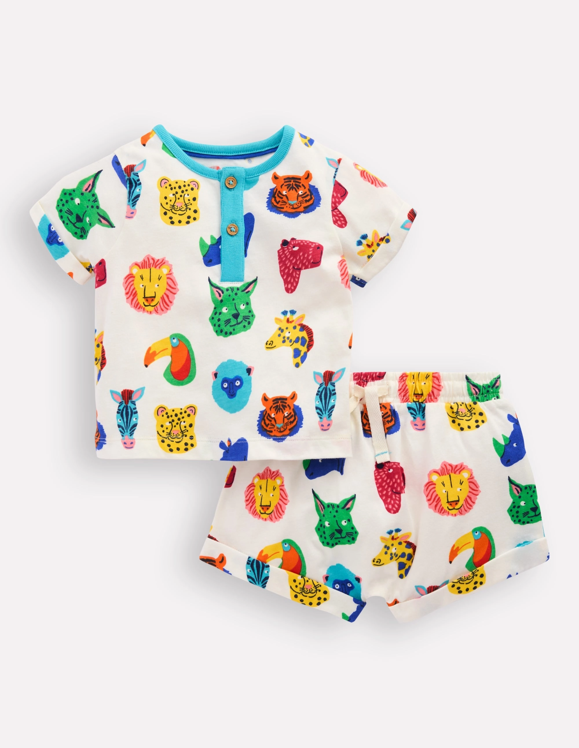 Slim Family Short Sleeve Printed Play Set-Multi Jungle Faces