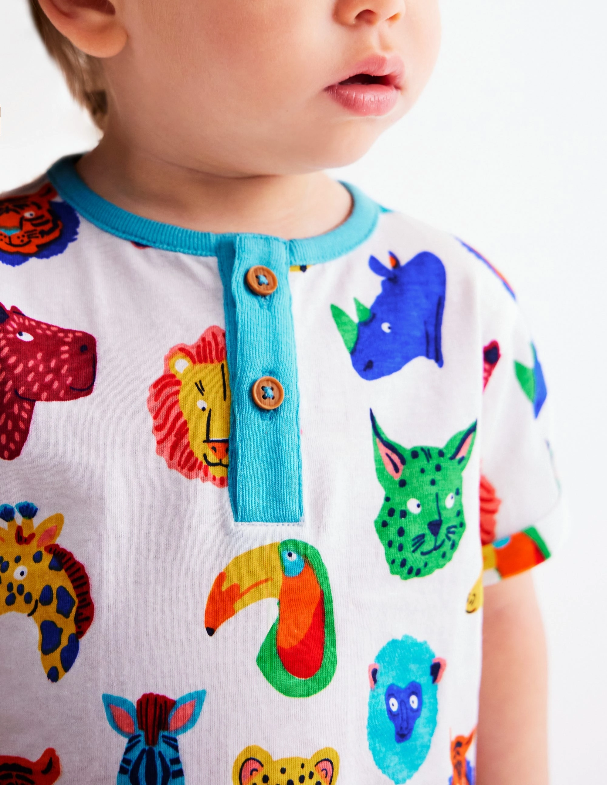 Short Sleeve Printed Play Set-Multi Jungle Faces Office Comfy Sharp Bold