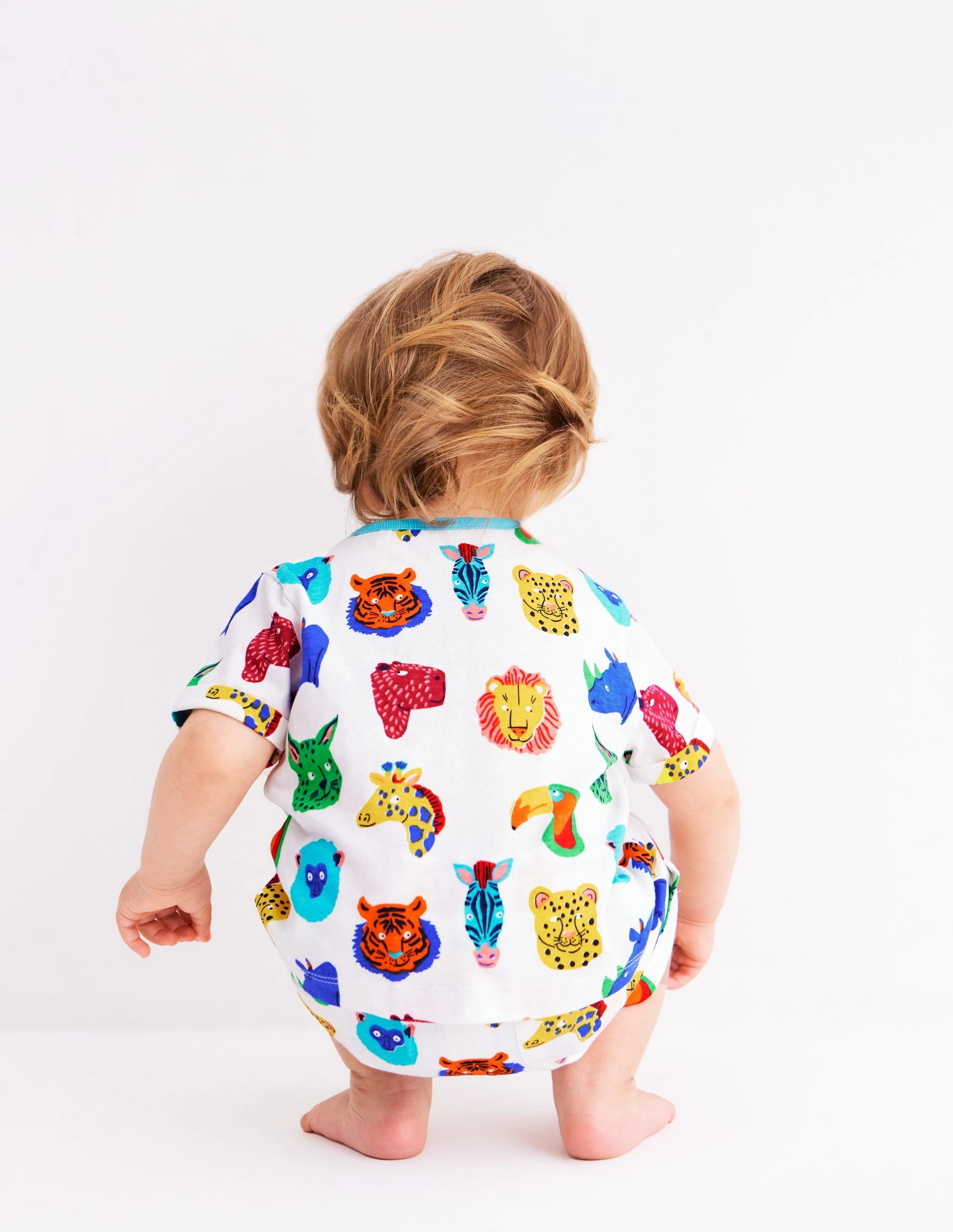 Short Sleeve Printed Play Set-Multi Jungle Faces Event Dinner