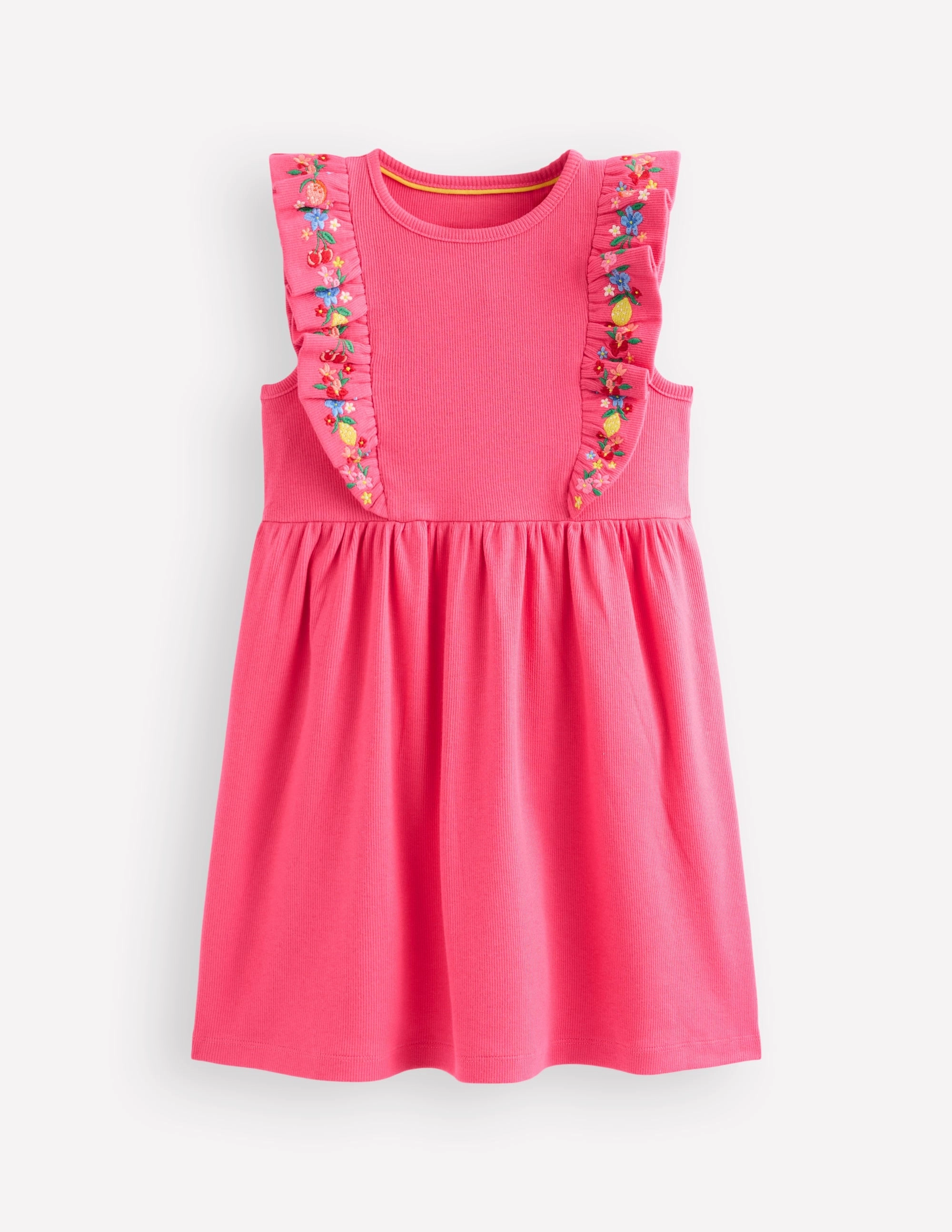 Frieda Embroidered Dress-Rose Petal Pink Subtle Flow Velvet-Sleeve