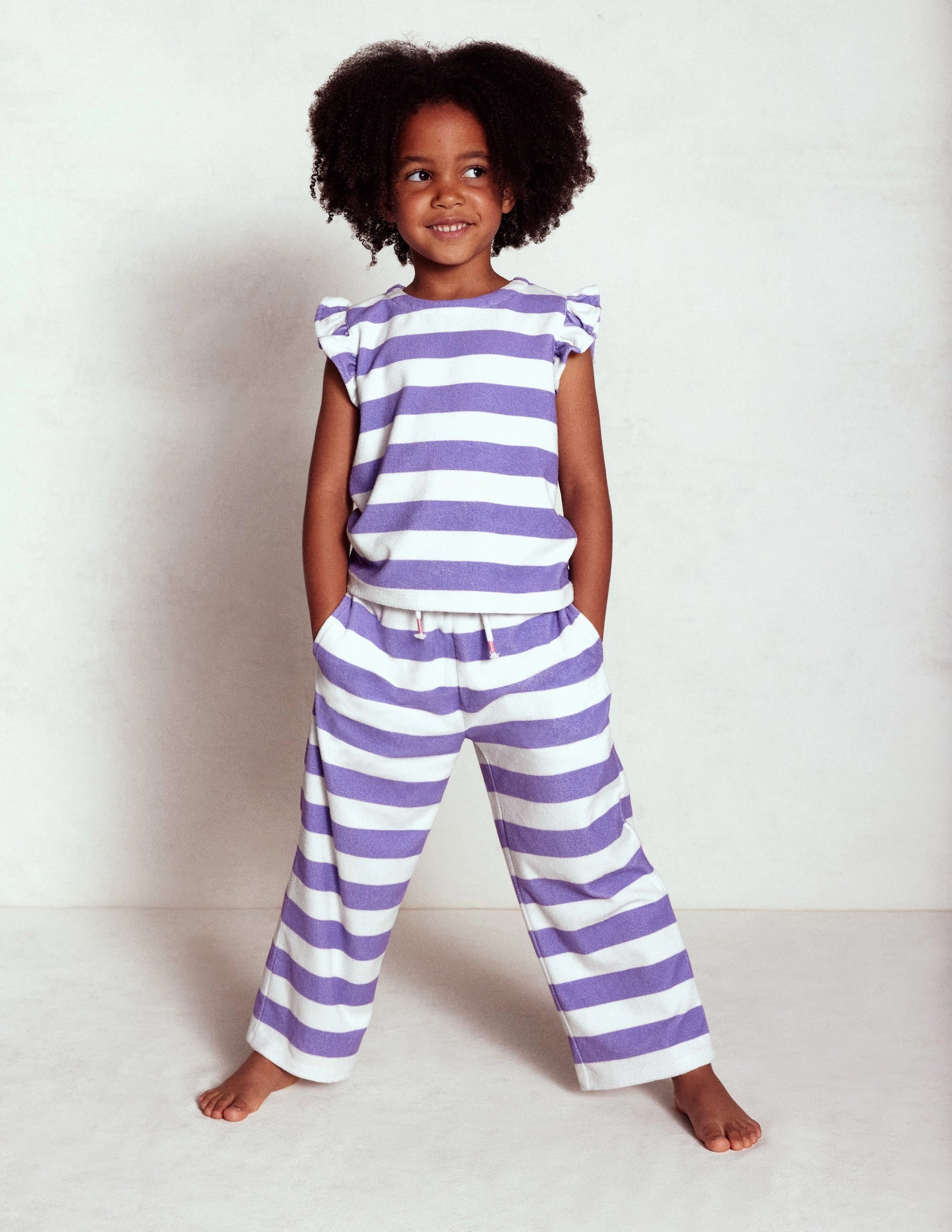 Relaxed Towelling Top-Soft Ivory/Aster Purple ReinforcedStitching