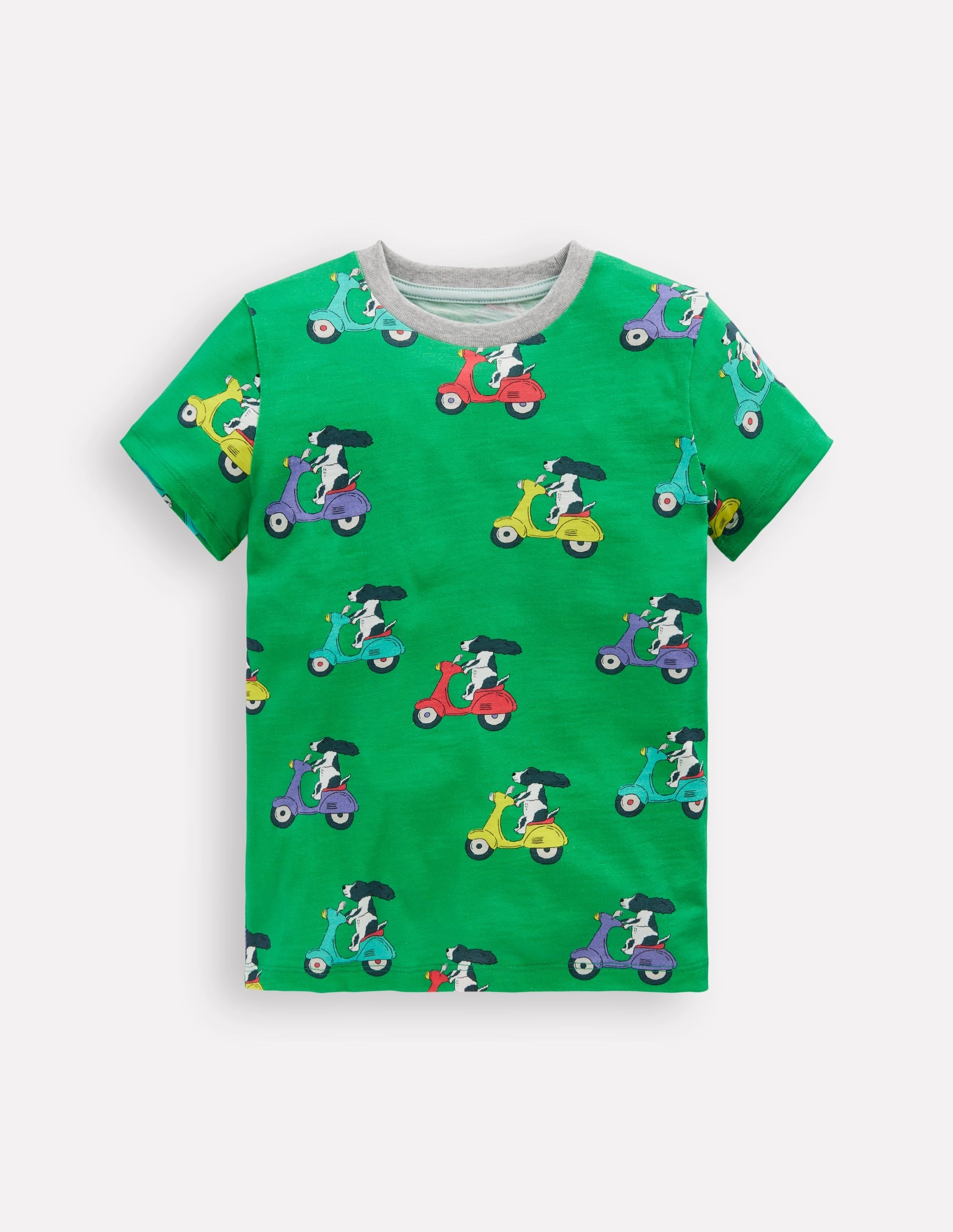 All-Over Printed T-Shirt-Sapling Green Puppy Scooter Sporty Tee Relaxed Dress