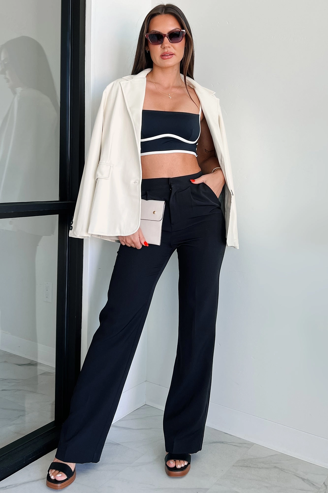 Unstoppable Energy Contrast Trim Brami Crop Top (Black) Garment Washed