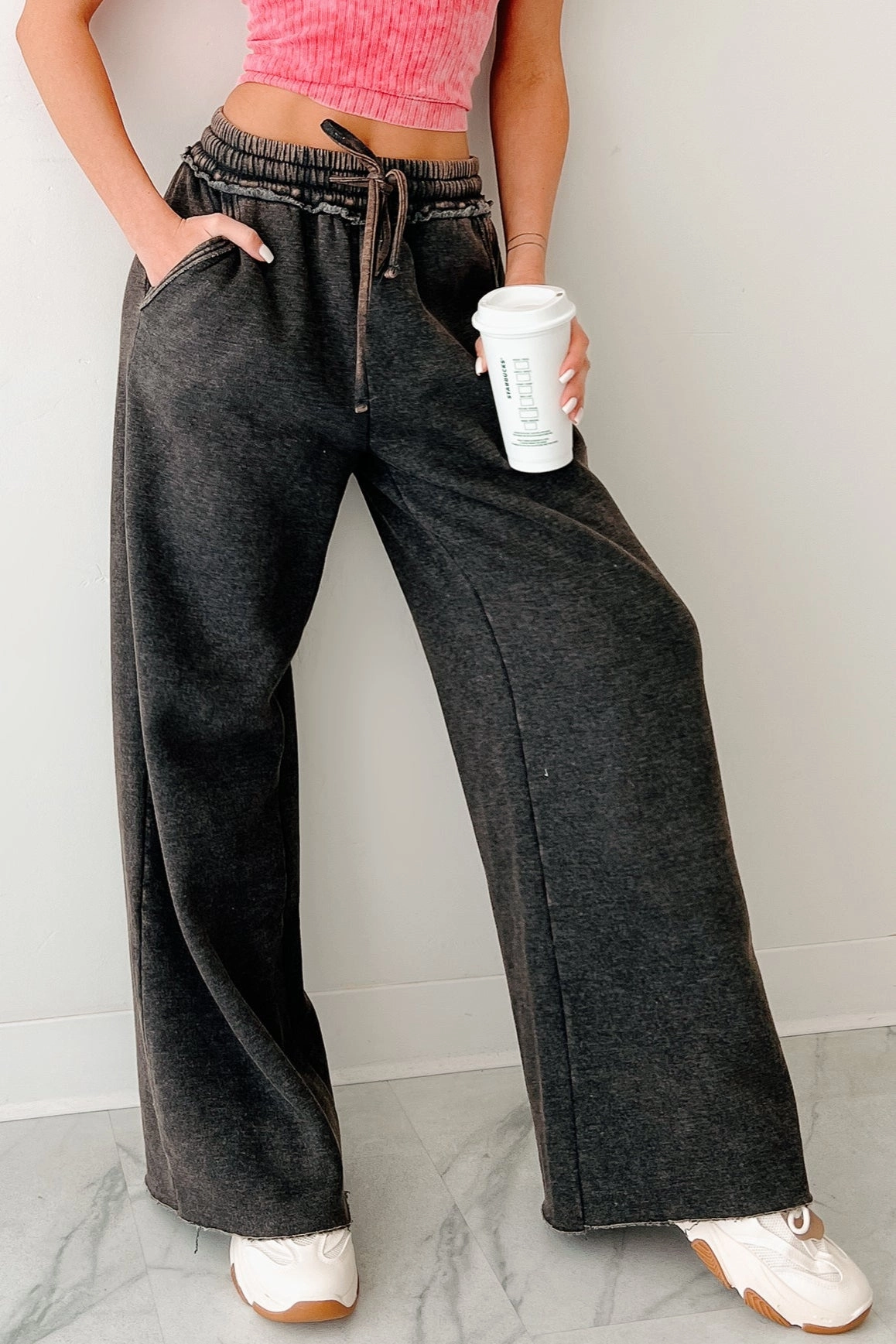 Relaxing Away Wide Leg Sweatpants (Ash Black) Quick Recovery amusement park