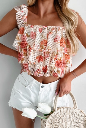 CollapsibleFrame Moisture Wicking Material Flirty Potential Tiered Mesh Crop Top (Multi)