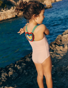 Water Sports Wear Glide Free Shoulder Padding Applique Back Swimsuit-Chalk Pink Heart