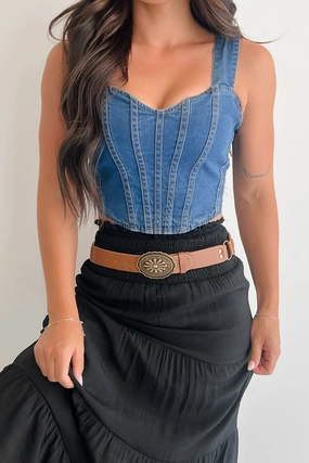 Foldable Cuff Design Polish Me Off Sleeveless Crop Top (Dark Denim)