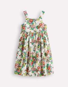 Remy Button Through Dress-Ivory Flower Bunch Stylish Layering
