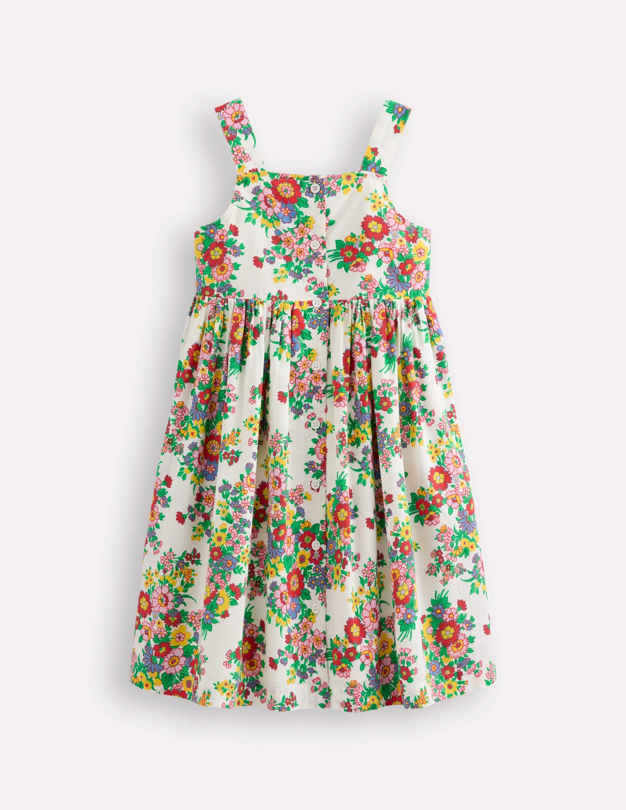 Remy Button Through Dress-Ivory Flower Bunch Stylish Layering
