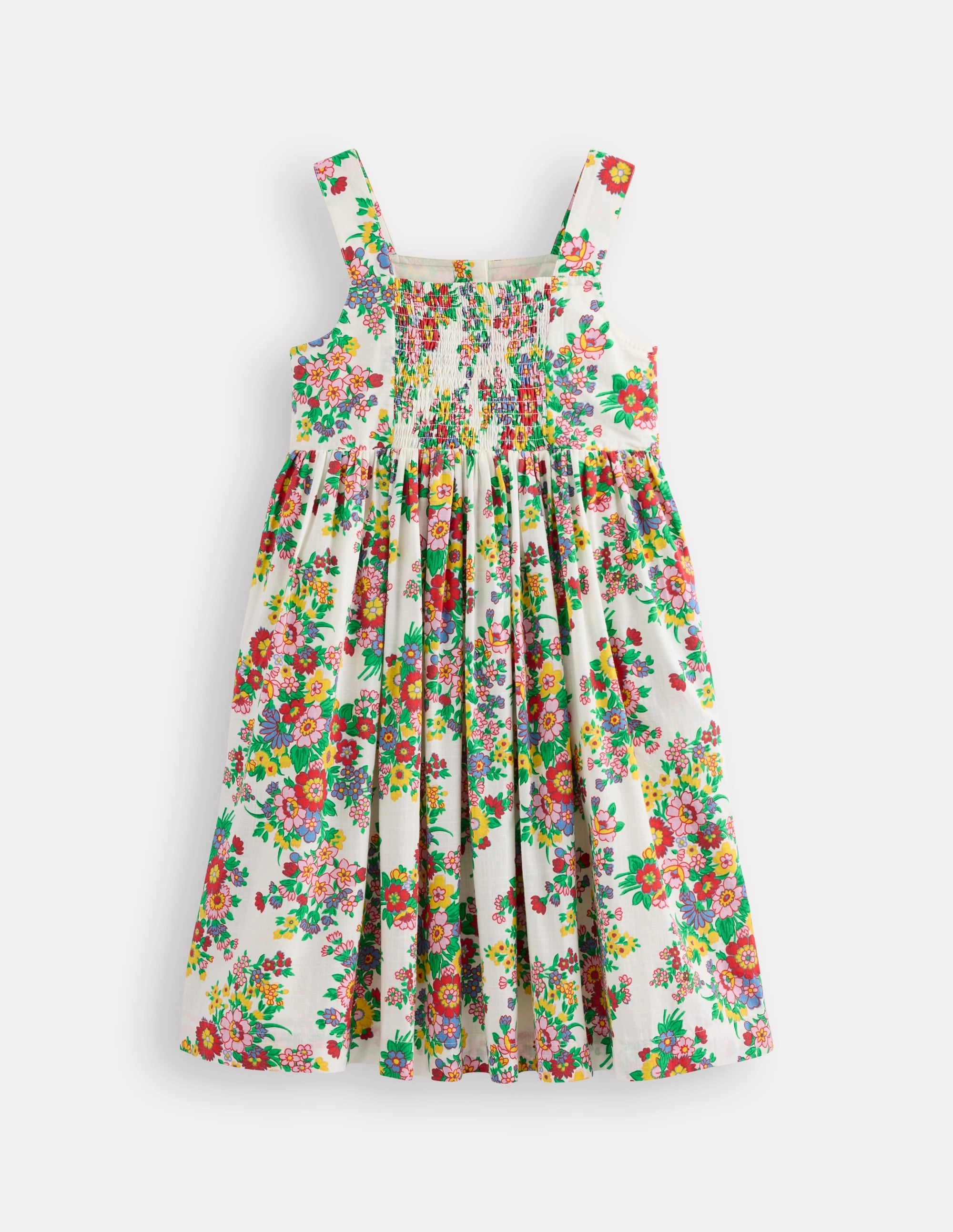 Remy Button Through Dress-Ivory Flower Bunch Minimal Core Satin Layers