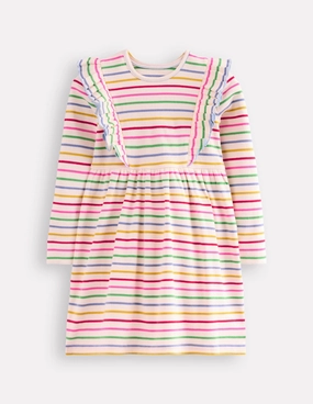 Ruffle Rib Jersey Dress-Multi Rainbow Stripe Bold Structure