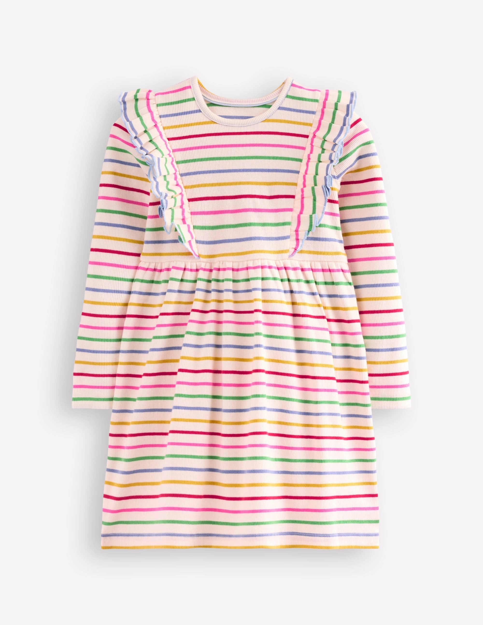 Ruffle Rib Jersey Dress-Multi Rainbow Stripe Bold Structure
