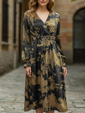 Retro style v-neck hot stamping dress Peace View