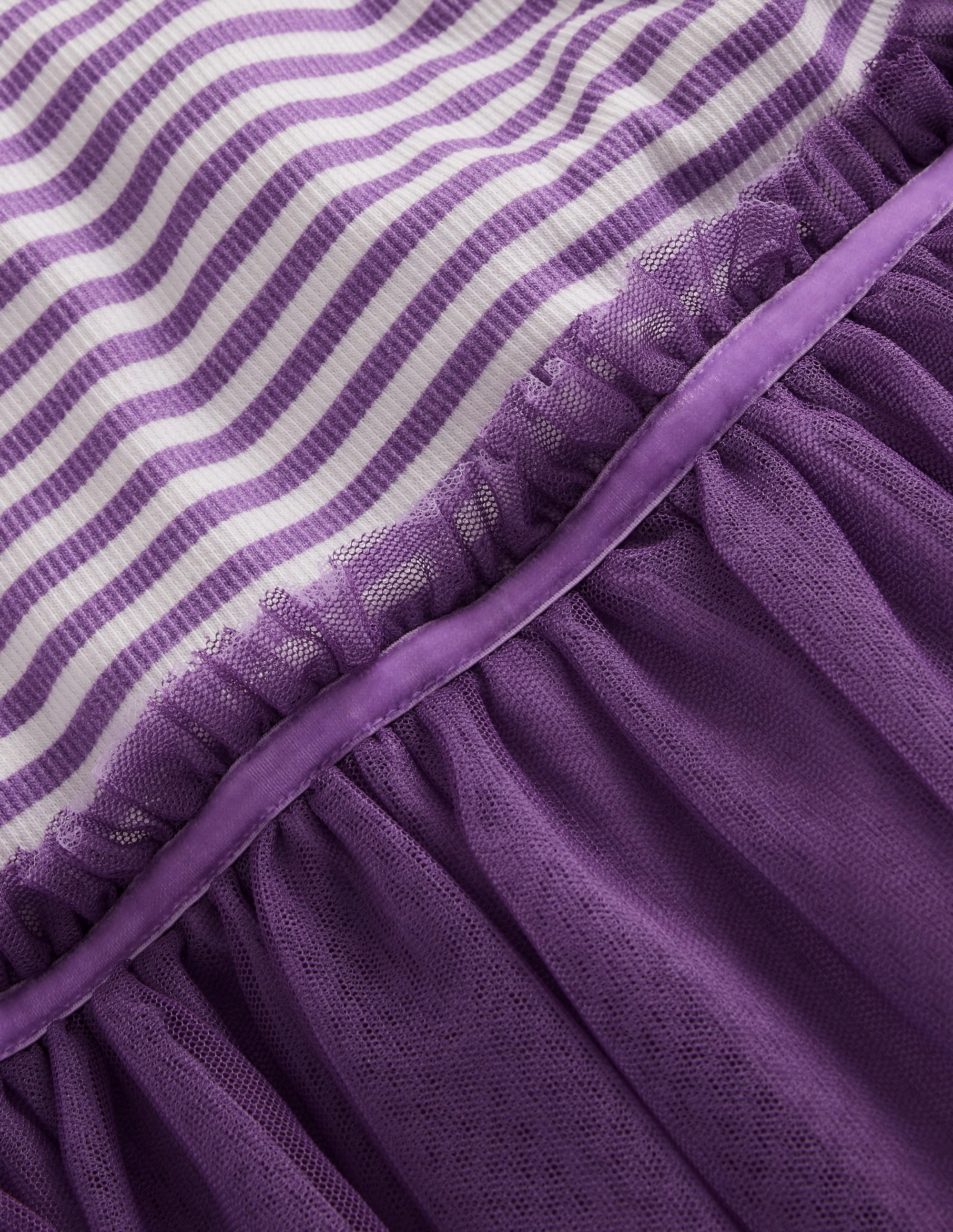 Flare Swing Rib Jersey Tulle Dress-Purple