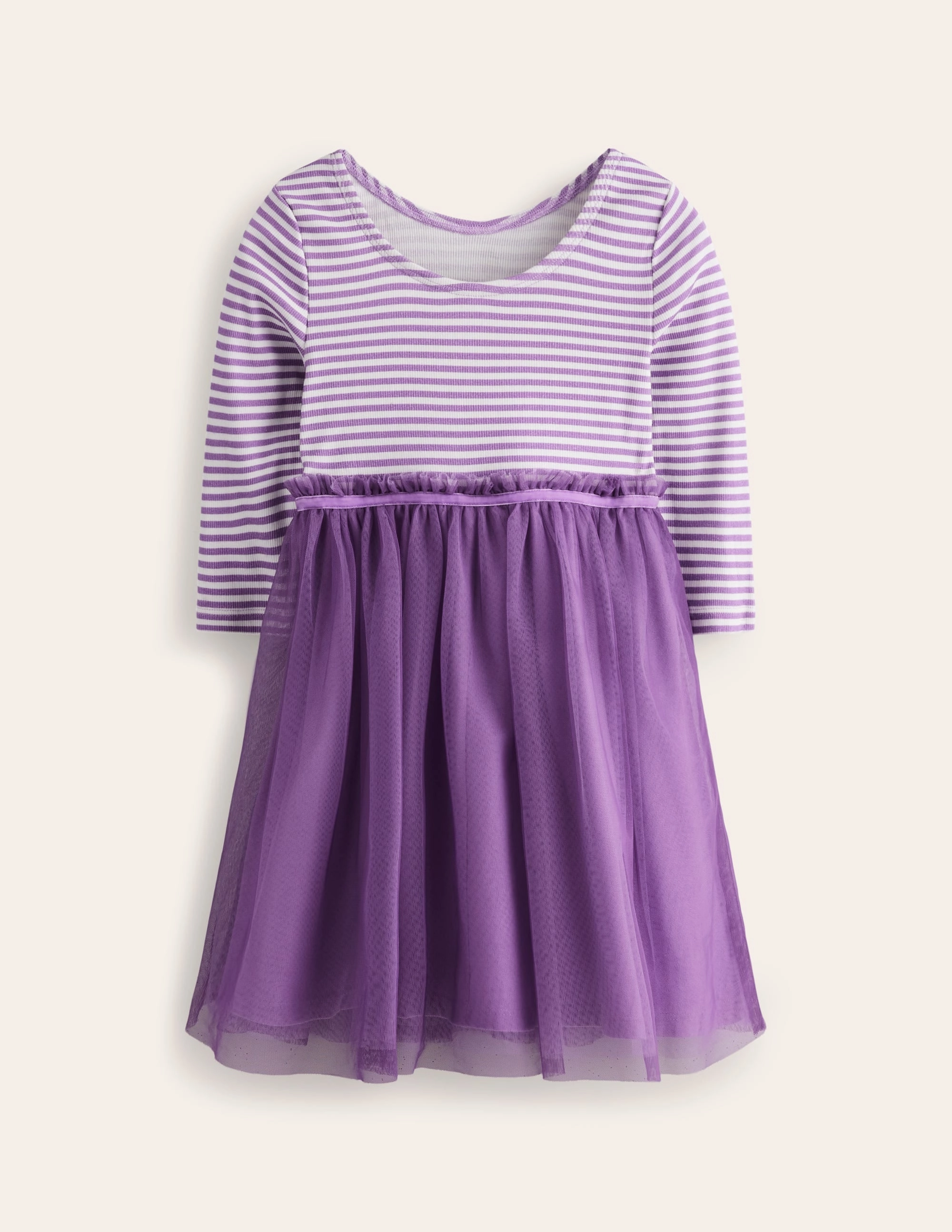Rib Jersey Tulle Dress-Purple Leg-Lengthening
