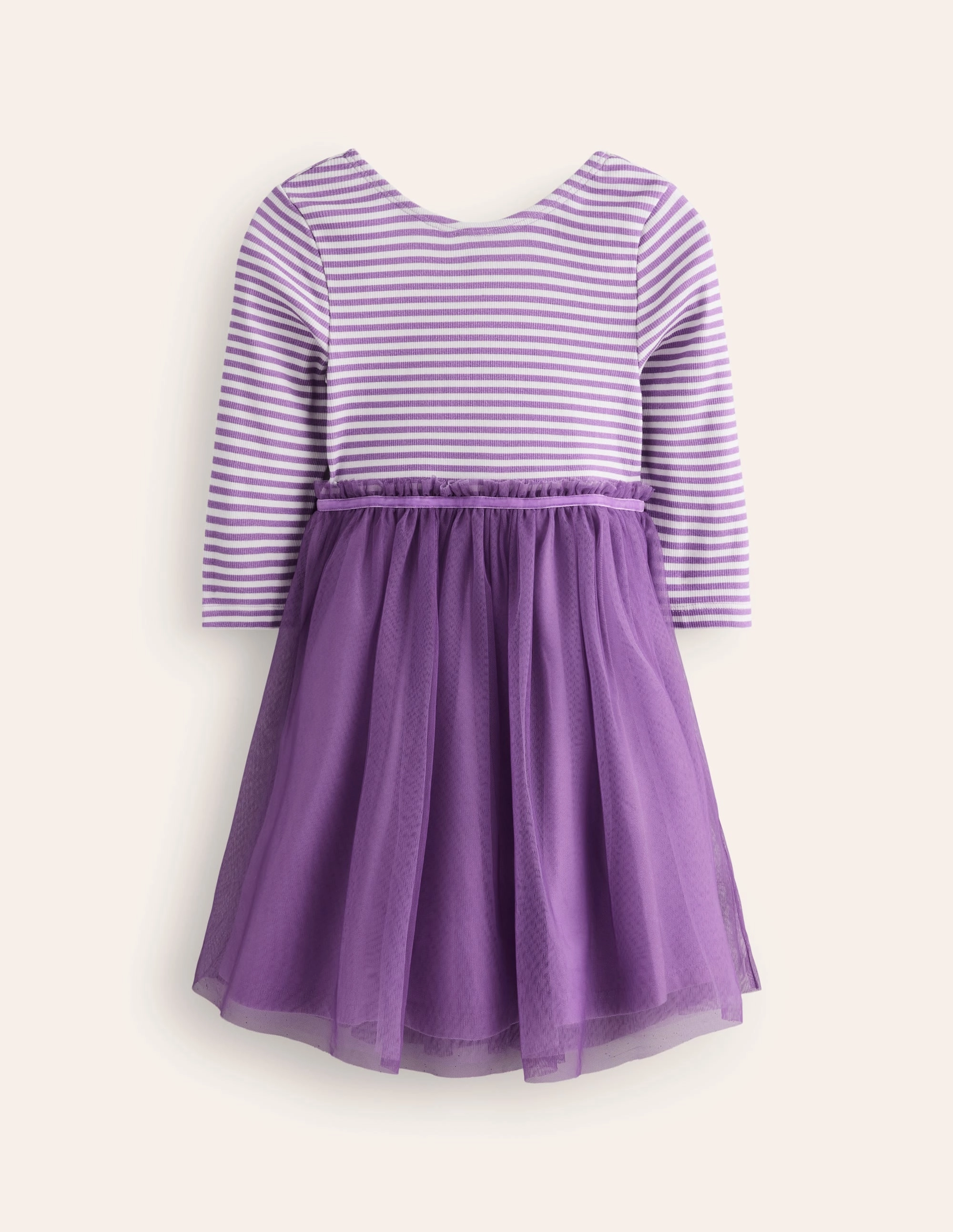Semi Sheer Rib Jersey Tulle Dress-Purple