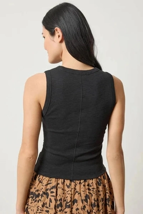 Rib Slub Side Pleat Tank Black FadeResistant