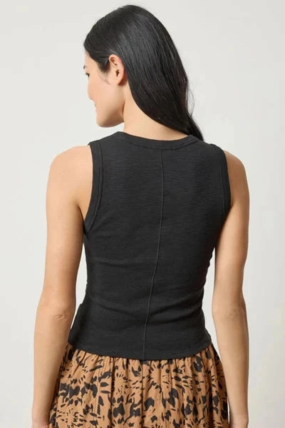 Rib Slub Side Pleat Tank Black Wind Resistant Fabric Stain Repellent Coating