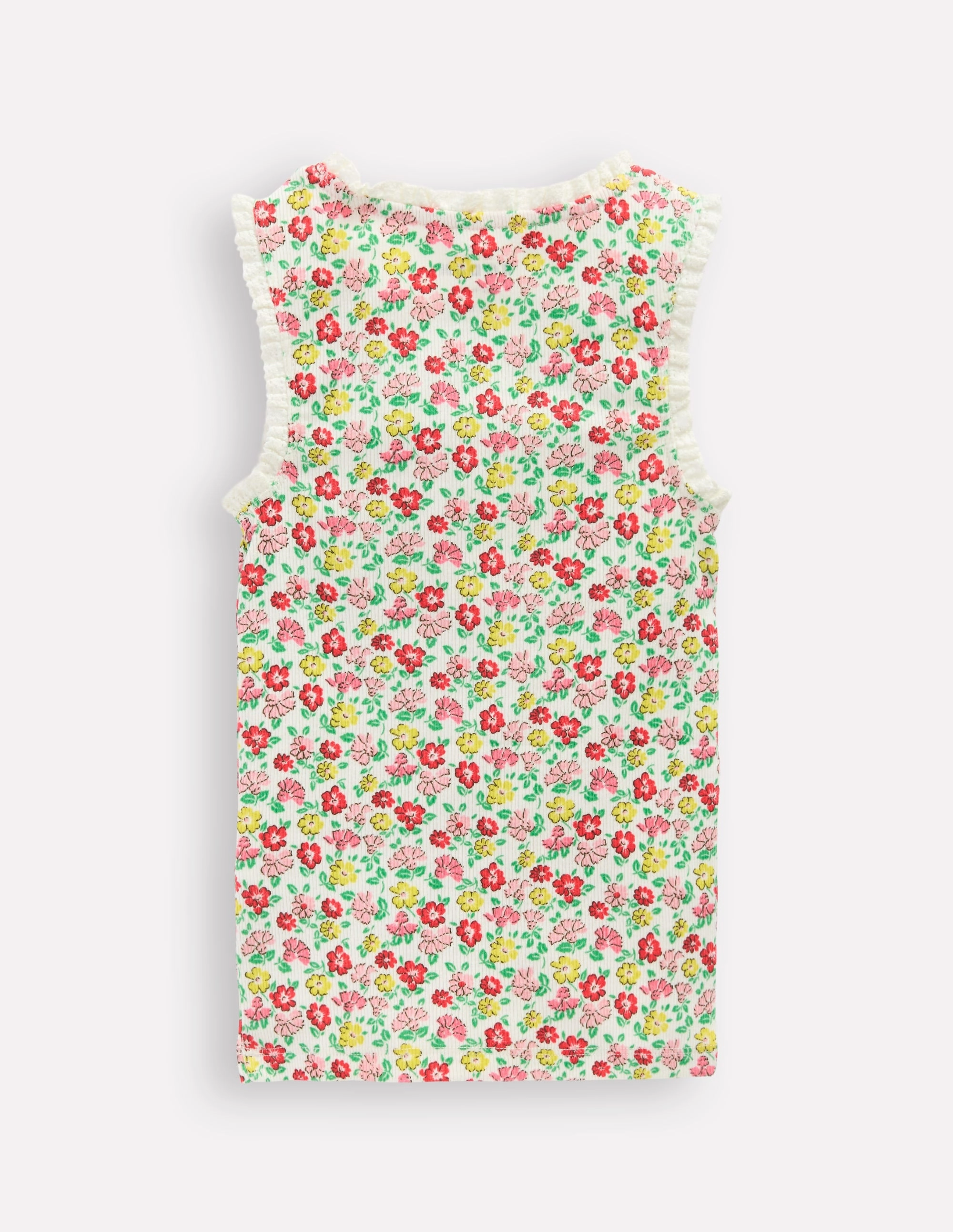 Ribbed Lace Trim Vest-Multi Summer Flowerbed Flexible Ribbing