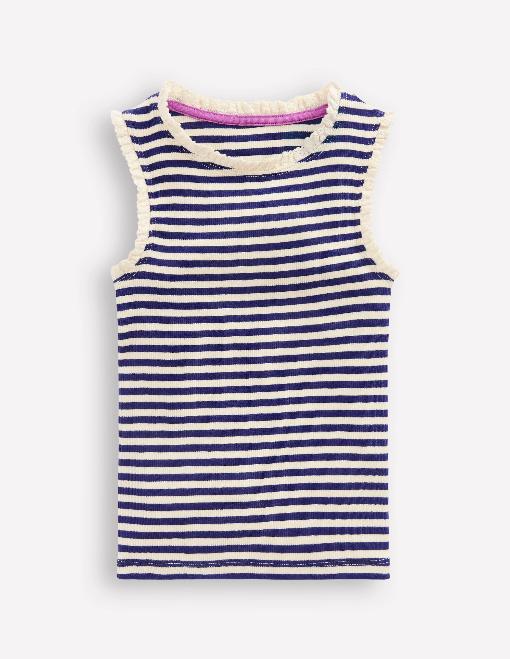 Ribbed Lace Trim Vest-Starboard Blue Stripe Low Profile Zipper Closure