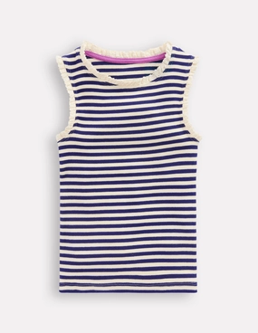 Ribbed Lace Trim Vest-Starboard Blue Stripe Low Profile Zipper Closure