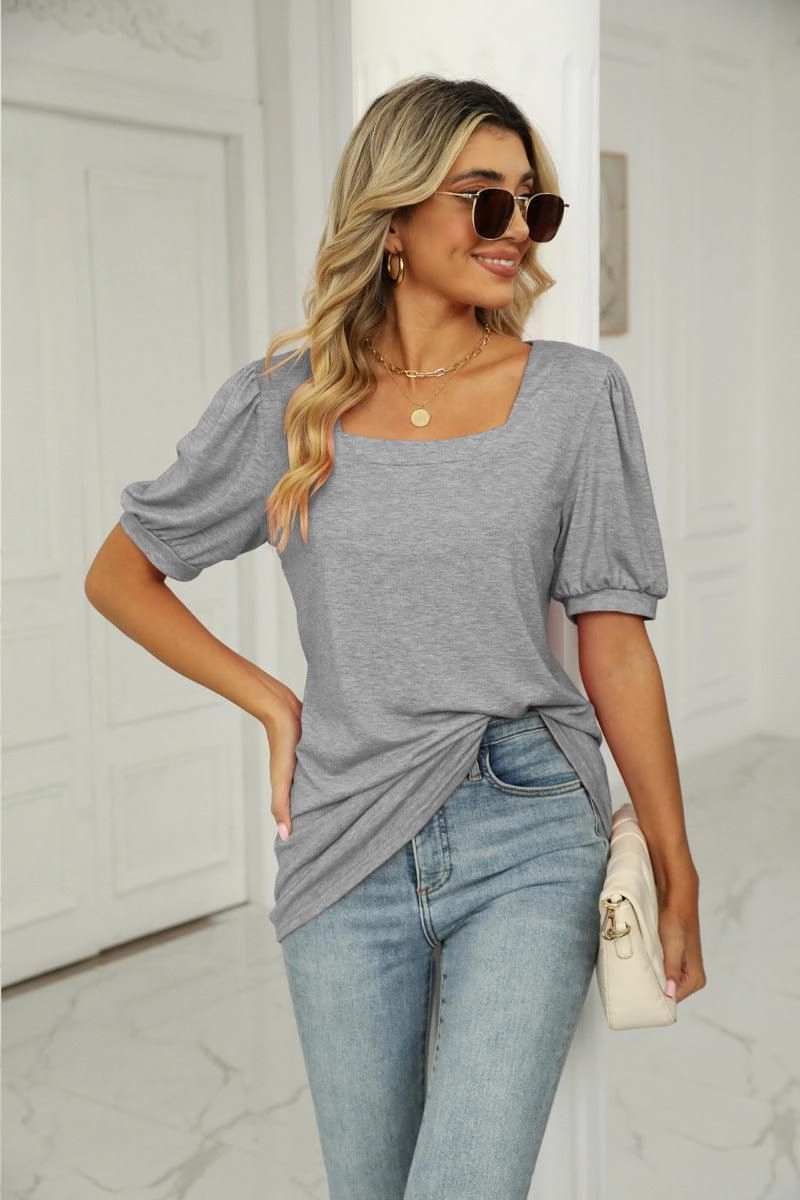 Low Impact Manufacturing SQUARED NECKLINES RUFFLED LOOSE TEES