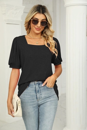 Wrinkle Resistant Finish SQUARED NECKLINES RUFFLED LOOSE TEES