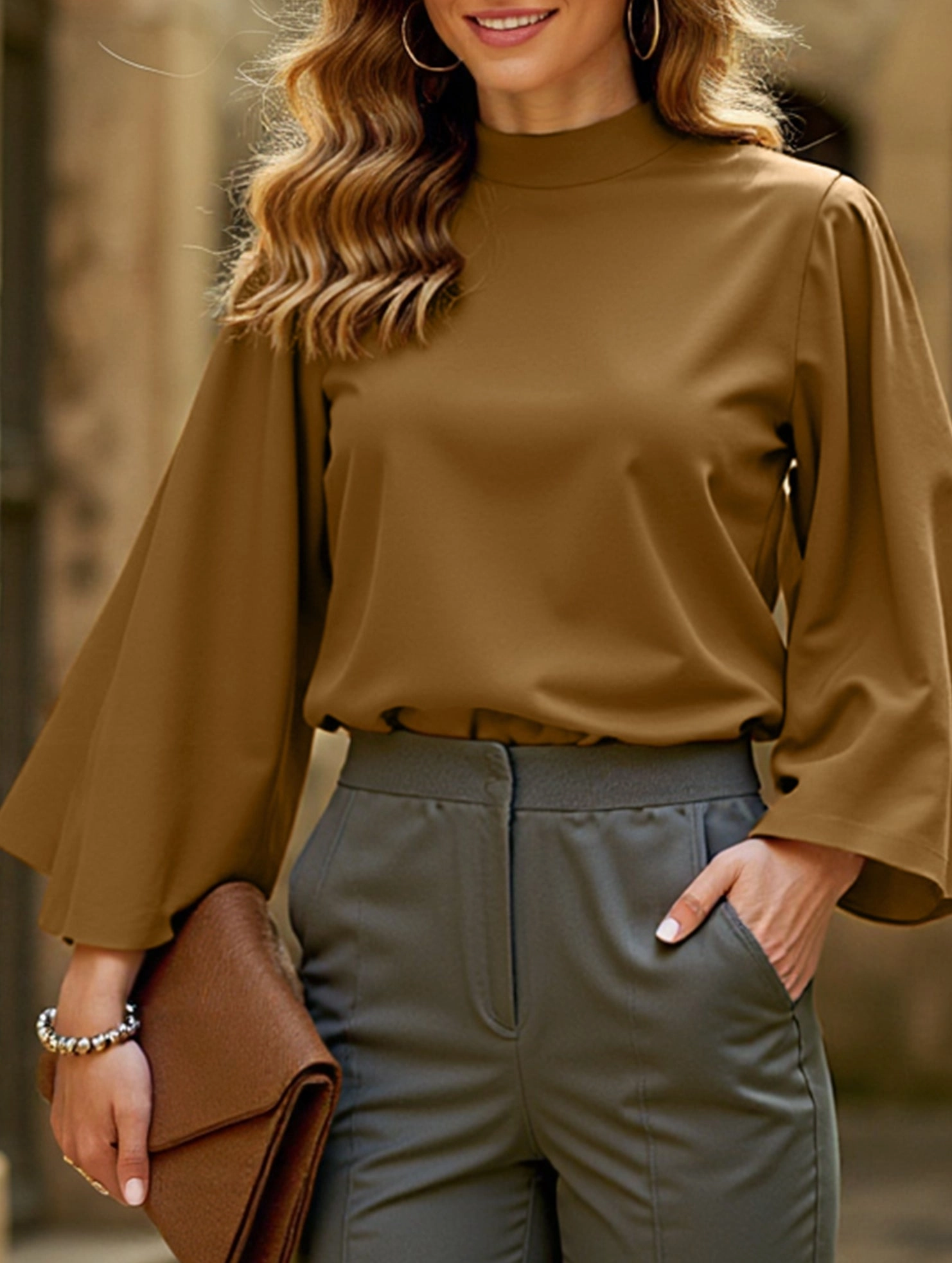 Women's stand collar casual shirt ConvertibleCollarSystem