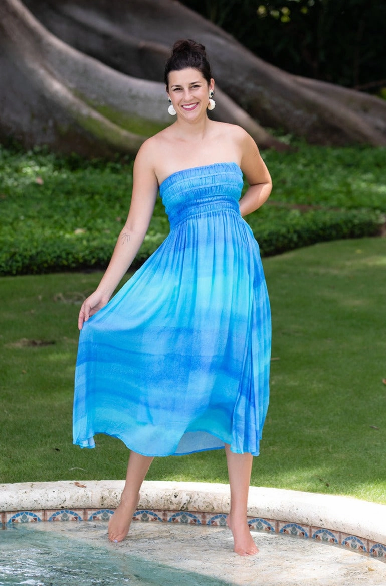 Neutral Feel Coral Soft Rio Dress / Blue Watercolor