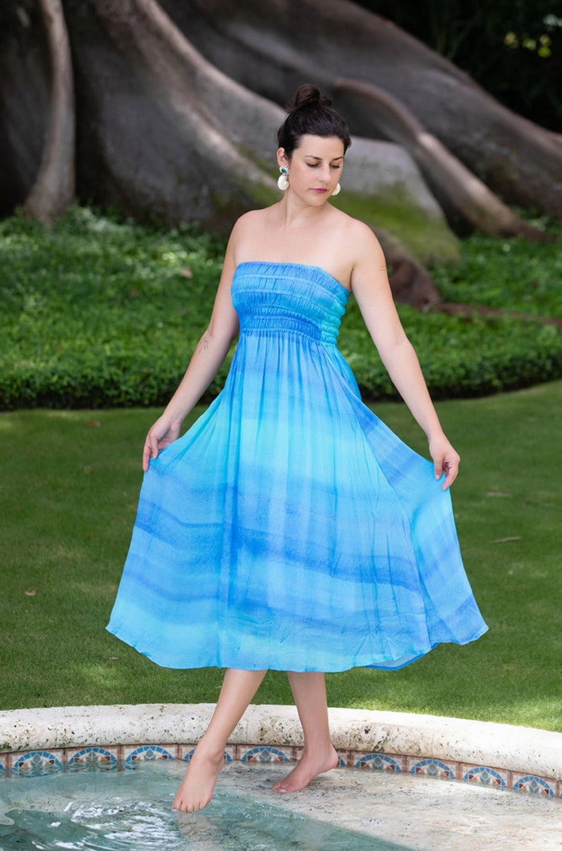 Rio Dress / Blue Watercolor Sleek Volume