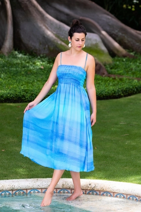 Rio Dress / Blue Watercolor packable Polished Details