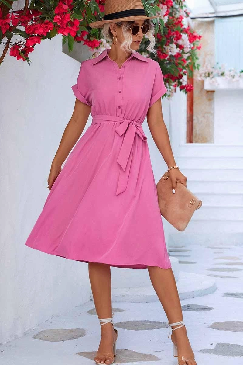 Timeless Cut Perfect Fit ROLL UP SLEEVE TIED WAIST FLARE SHIRTS DRESS