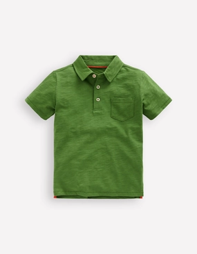 Slub Polo Shirt-Broccoli Green Wide Shoulder Cut Yarn Dyed Stripes