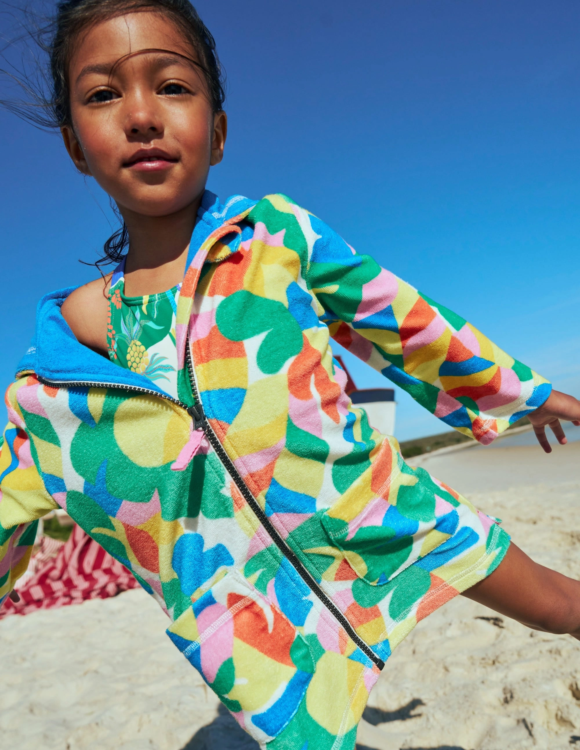 Romie Towelling Zip Throw-On-Multi Abstract Palm Compression Zones Temperature Regulating Layer