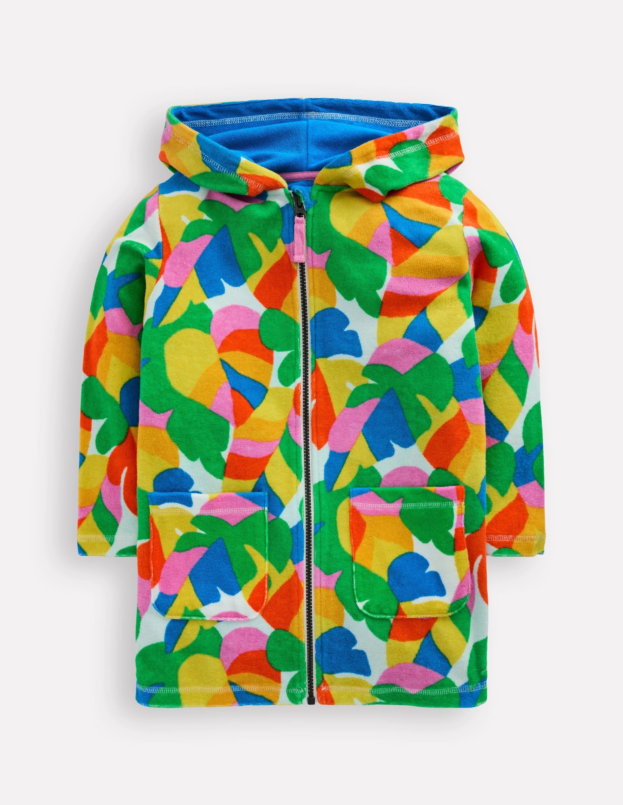 Romie Towelling Zip Throw-On-Multi Abstract Palm Ocean Swimwear Non Chlorine Degradation