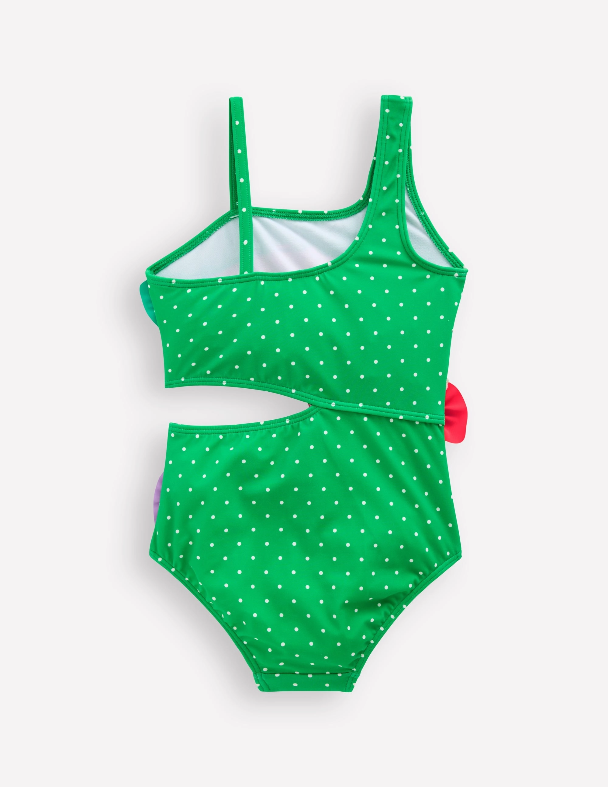 Lettice Cut Out Swimsuit-Bright Green Pin Spot Fish Flexible Boning Shimmer Finish