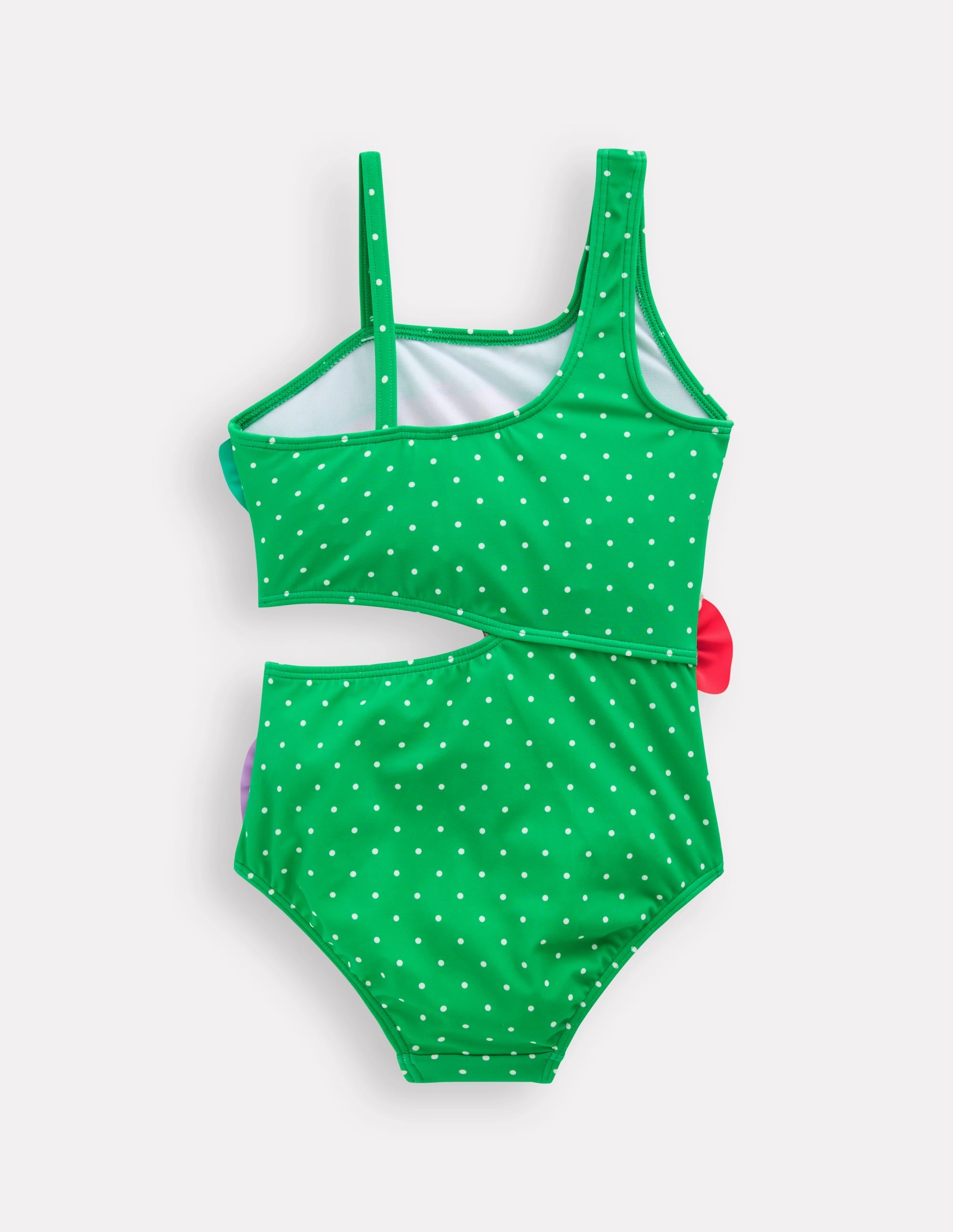 Lettice Cut Out Swimsuit-Bright Green Pin Spot Fish Cheeky-Fit Classic Elegance