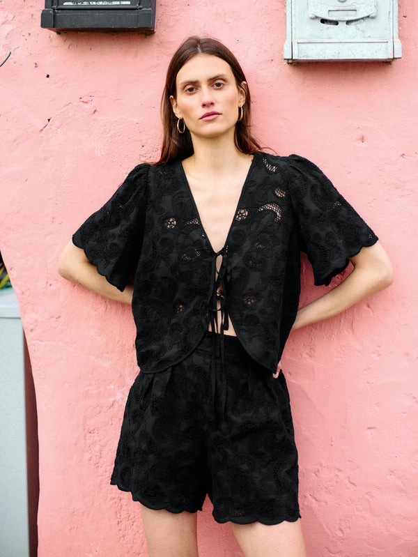 Contrast Stitch Accent ROSALYN TIE FRONT TOP