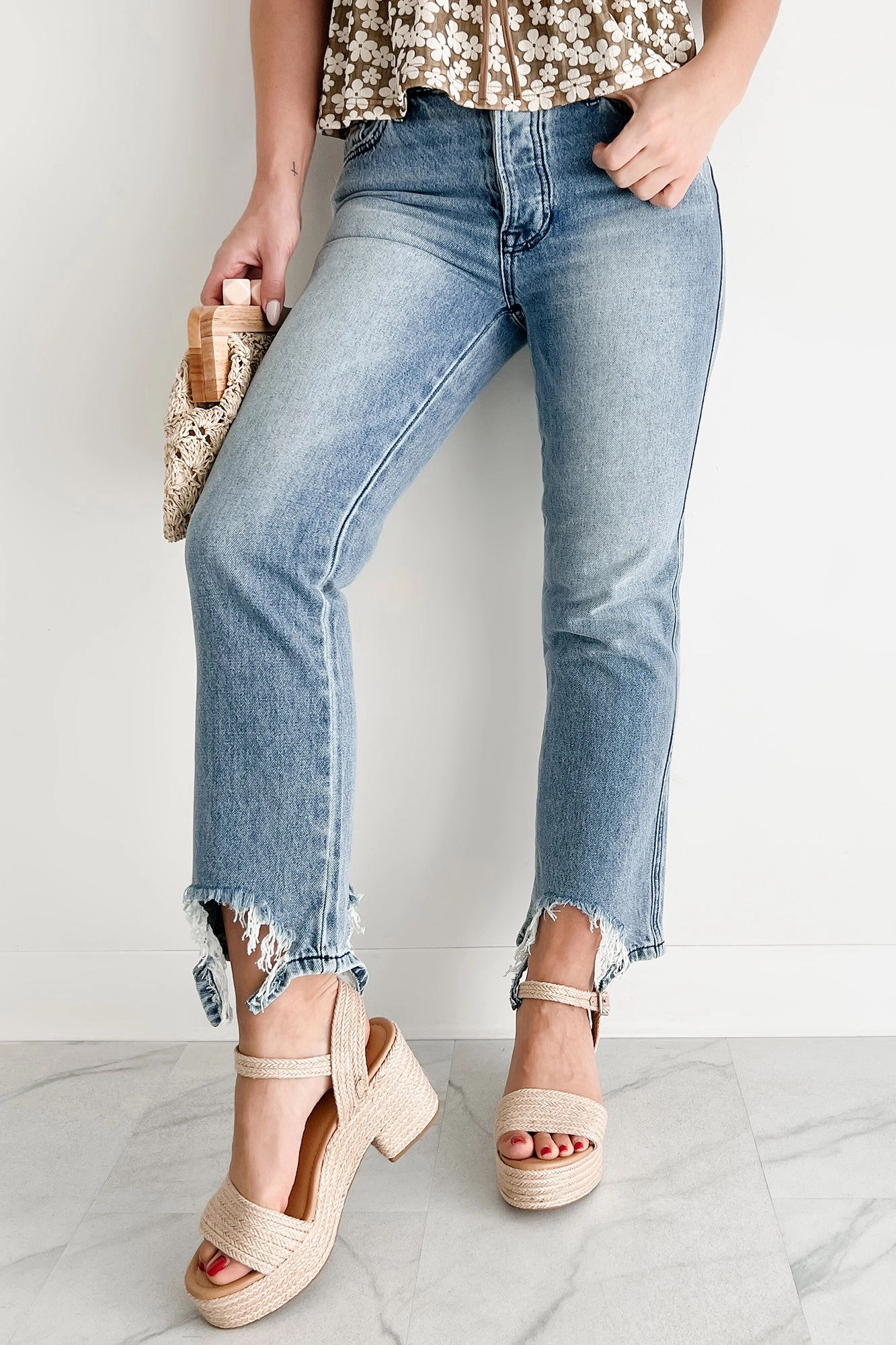 Rosanna Special A Distressed Hem Dad Jeans (Medium Light) Body Shape