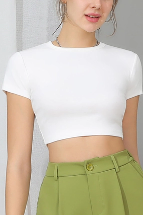 SleevelessOption ROUND CREW NECK SHORT SLEEVE CROP TOP