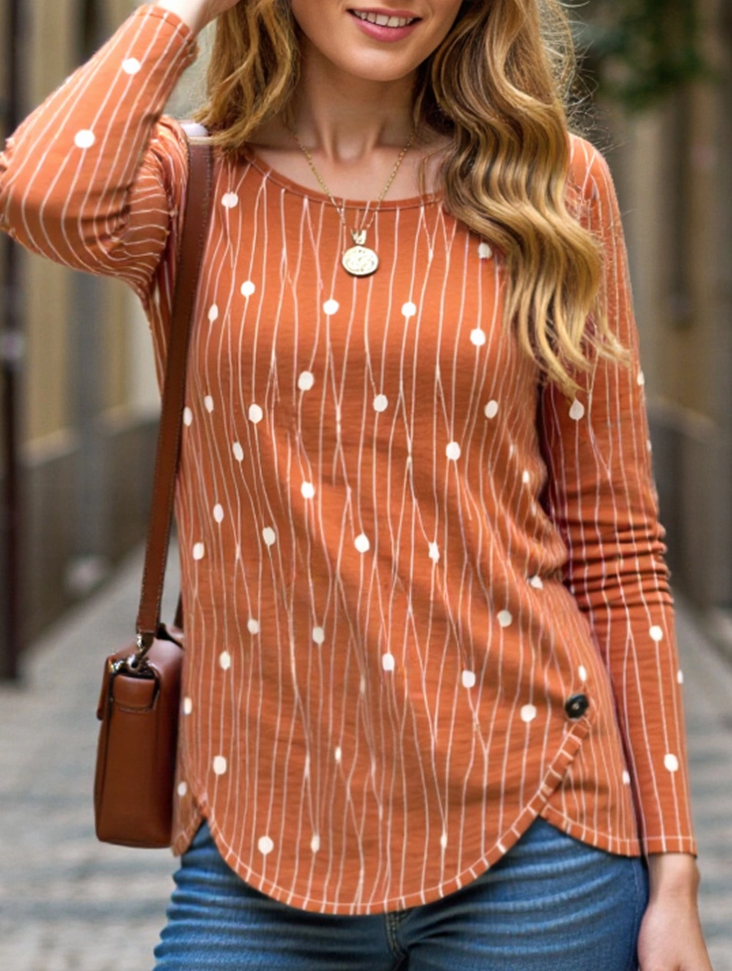 Stretchable Knit Round neck long sleeve loose pullover shirt