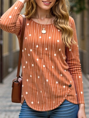 Stretchable Knit Round neck long sleeve loose pullover shirt