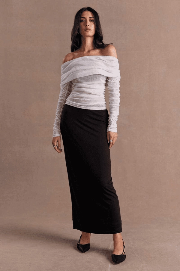 Cozy Touch Rise Mesh Long Sleeve Dress Black/Chalk