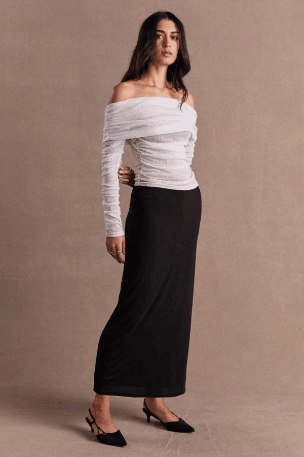 Rise Mesh Long Sleeve Dress Black/Chalk Influencer-Style Stylish Line