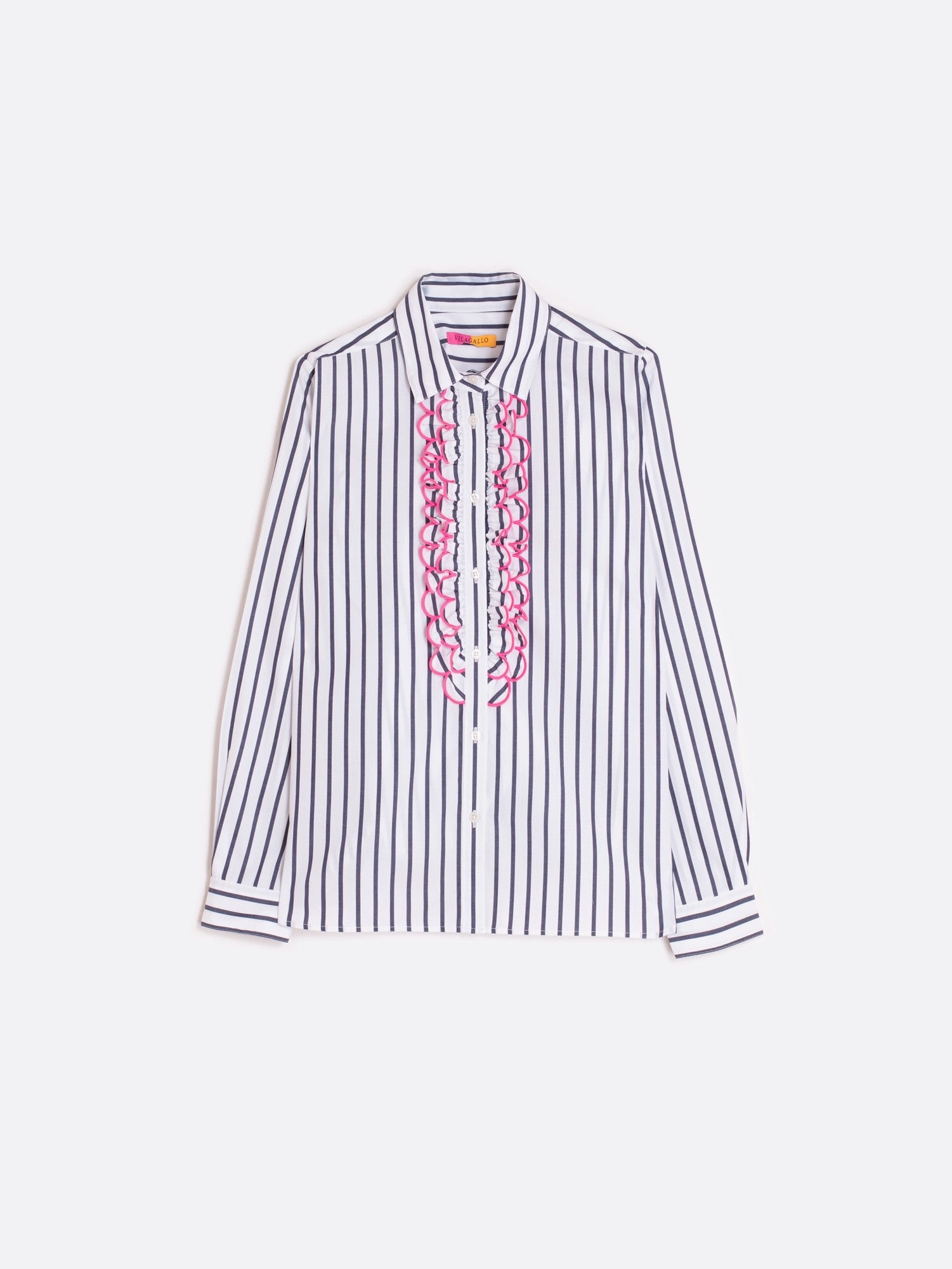 RUFFLE BLOUSE BUTTON DOWN Raw Edge Detail High Stretch Fabric