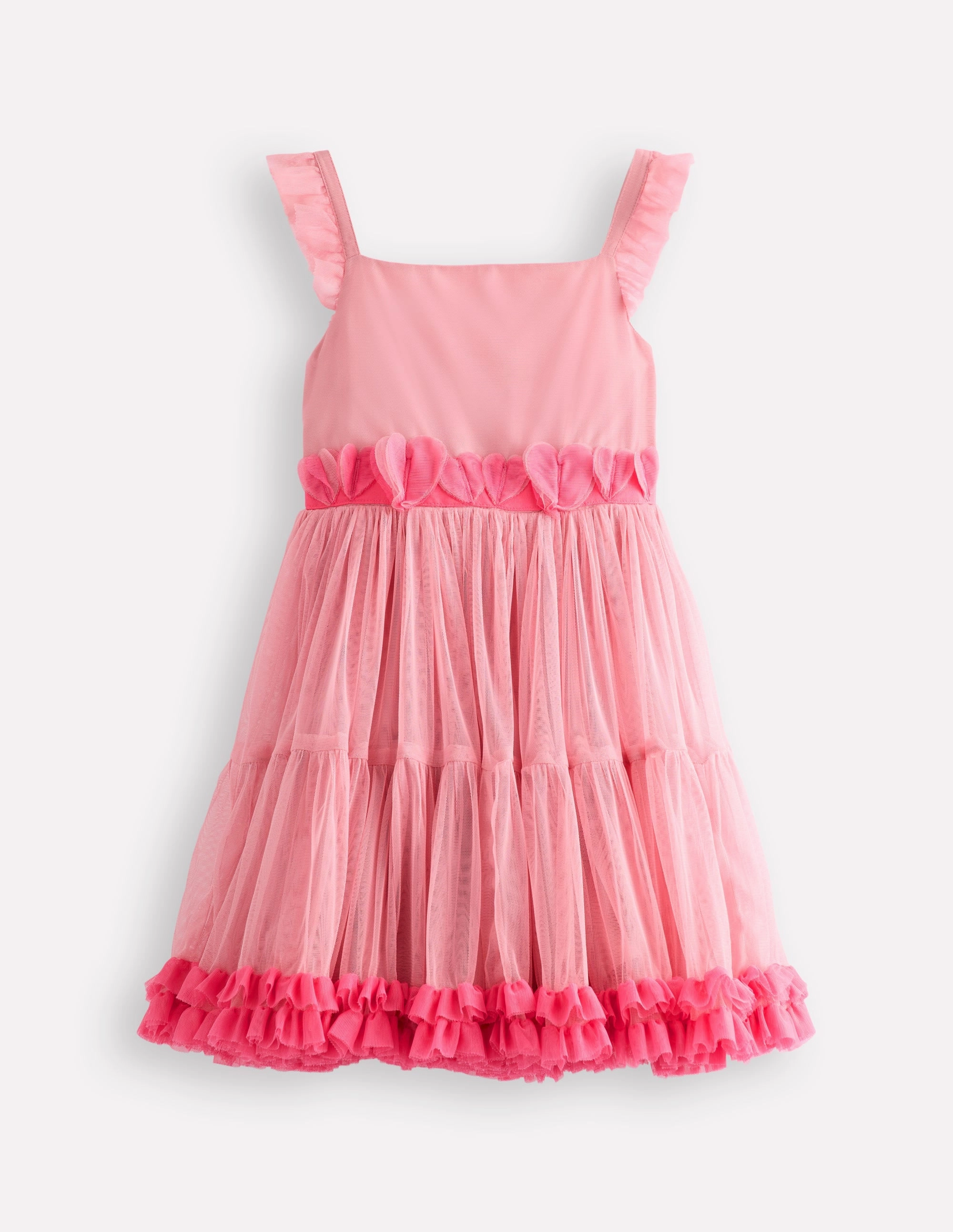 Ruffle Hem Tulle Dress-Vintage Pink Sheer Overlay